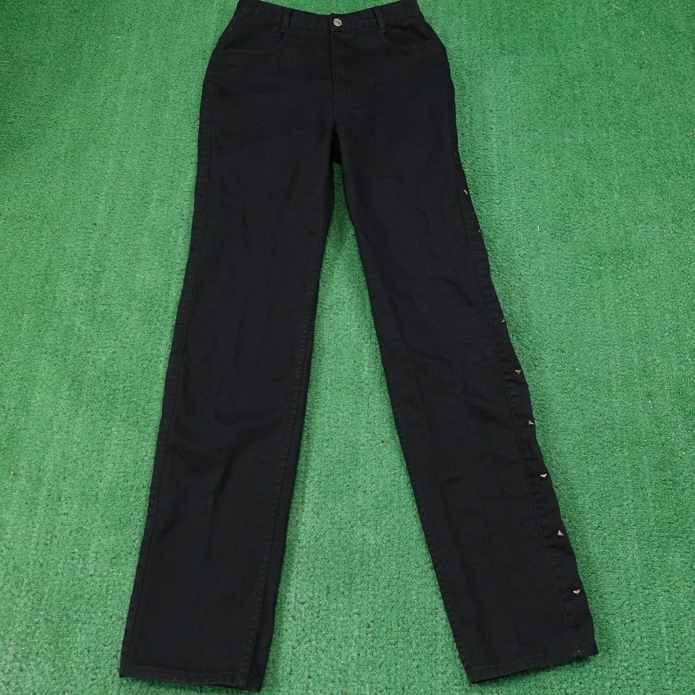Vintage Lawman Jeans 11 Black High Rise Straight Studded 28x35 90s Western